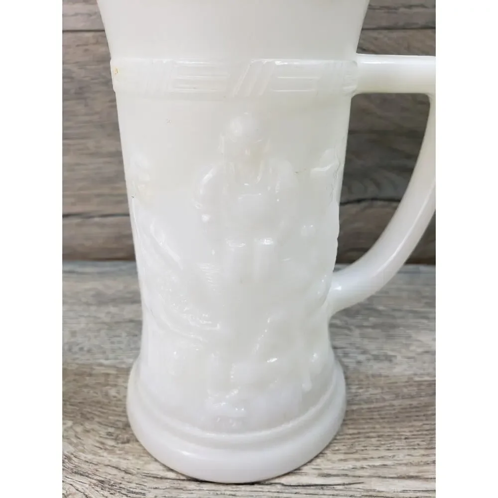 Milk Glass Beer Mug Stein German Men Bar Scene 12oz